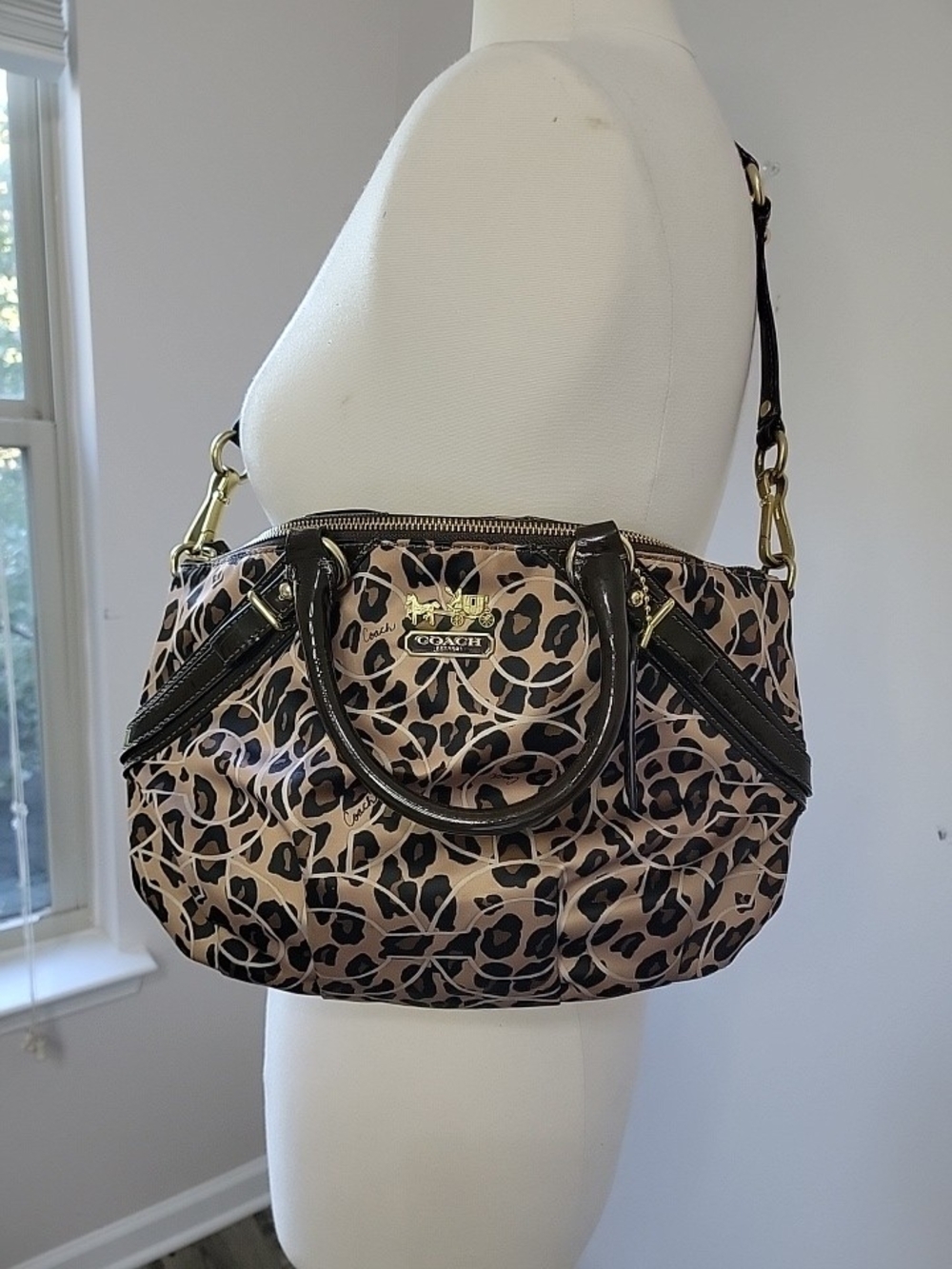 Coach Madison Ocelot Leopard Print OP Art Sateen Sophia Satchel Bag Purse 17764